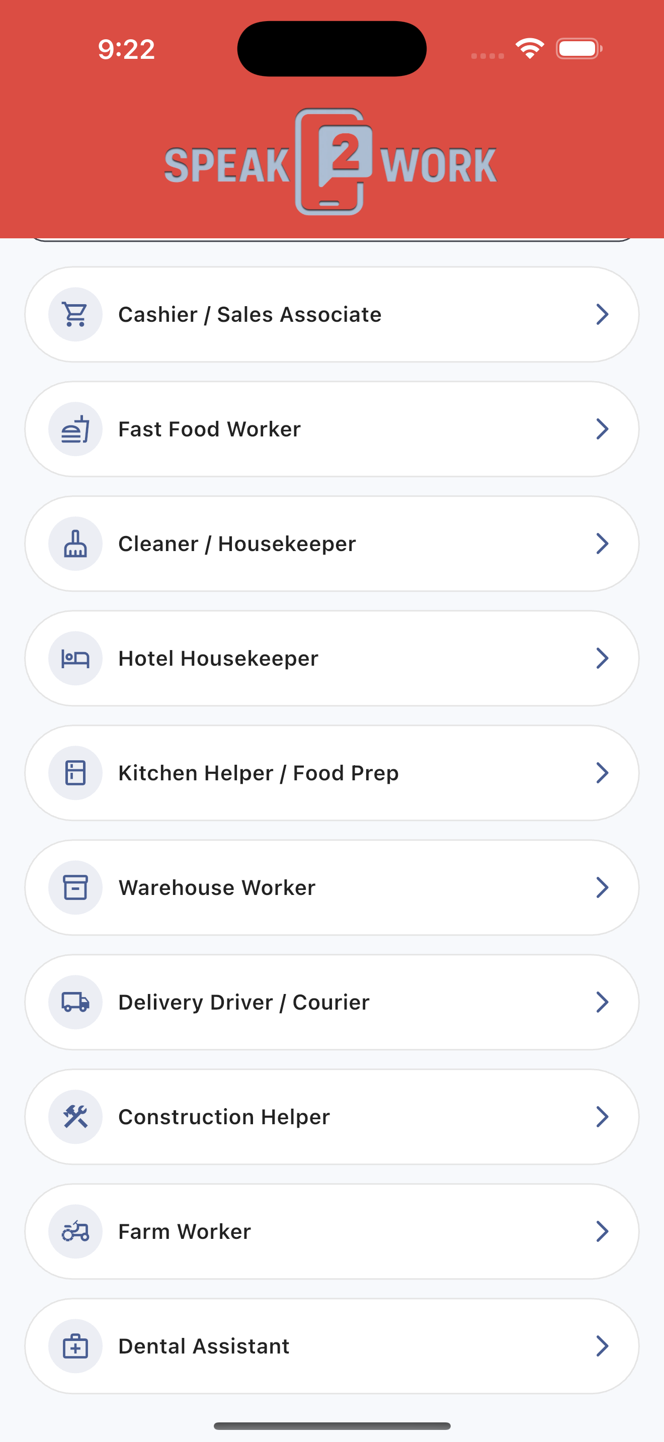 Speak2Work — interview practice screen